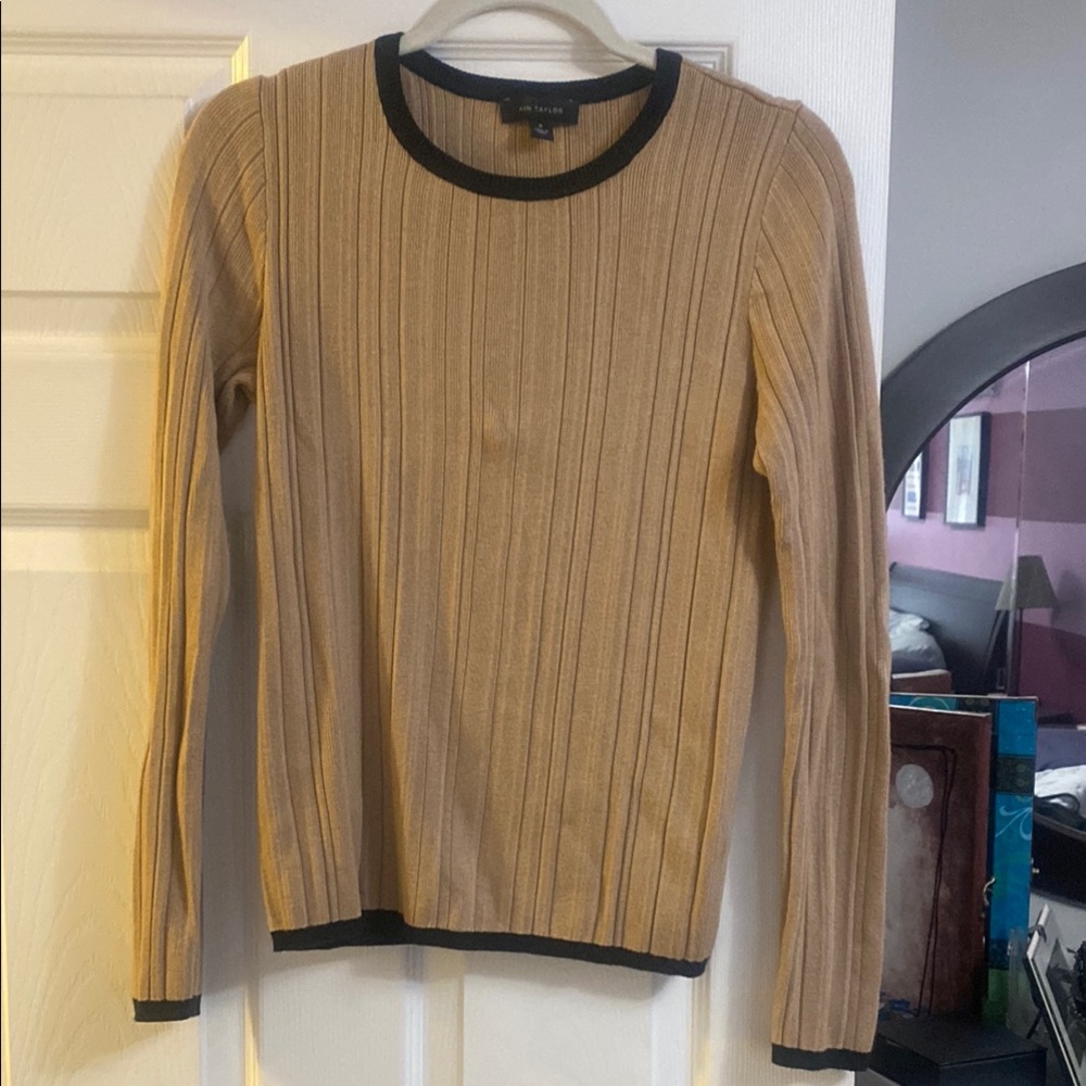 Ann Taylor Camel Ribbed Knit with Black Accents